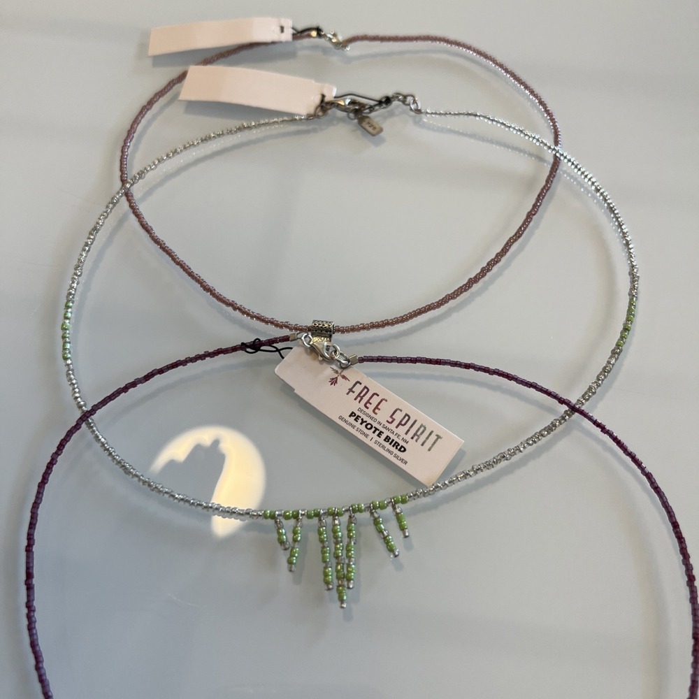 Free Spirit Peyote Bird Beaded Layered Necklace Silver Green Purple - Picture 2 of 9